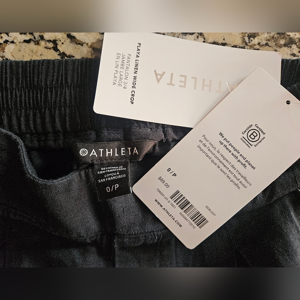 NWT Athleta Playa Linen Wide Crop 3/4 Black Women's Size O Petite - Picture 7 of 7